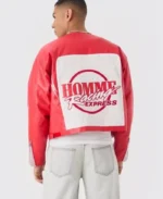 Boxy Homme Crochet Red PU Moto Jacket | Trendy Leather Jackets