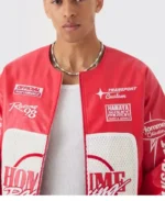 Boxy Homme Crochet Red PU Moto Jacket | Trendy Leather Jackets