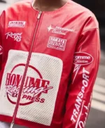 Boxy Homme Crochet Red PU Moto Jacket | Trendy Leather Jackets