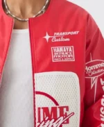 Boxy Homme Crochet Red PU Moto Jacket | Trendy Leather Jackets