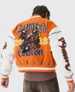 Boxy Limited Badge Orange Varsity Jacket | Trendy Leather Jackets