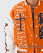 Boxy Limited Badge Orange Varsity Jacket | Trendy Leather Jackets