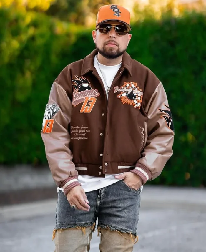 Boxy Melton Chocolate Varsity Jacket | Trendy Leather Jackets
