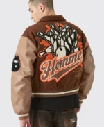 Boxy Melton Chocolate Varsity Jacket | Trendy Leather Jackets