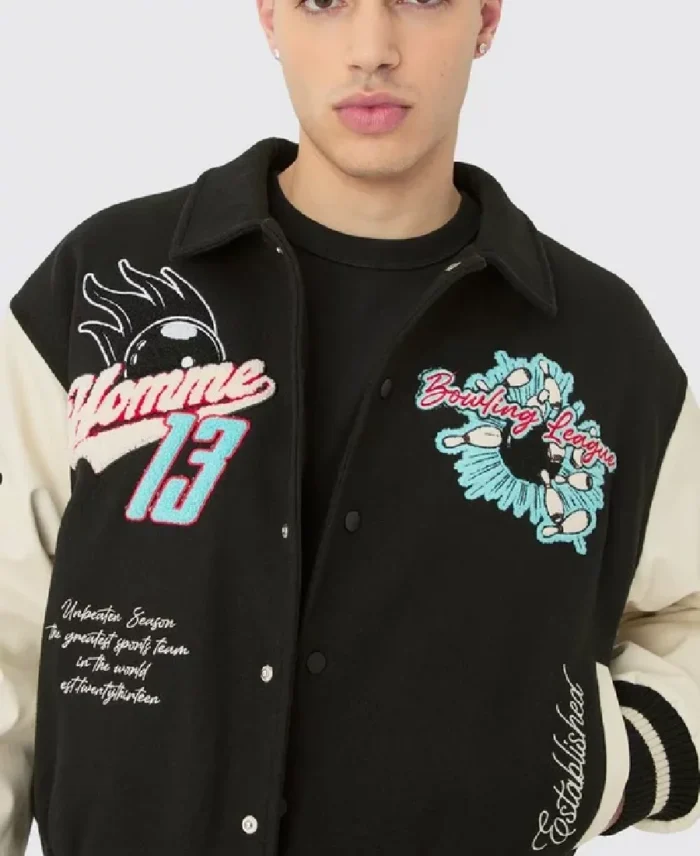 Boxy Melton & Pu Collared Varsity Jacket | Trendy Leather Jackets