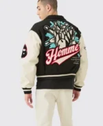Boxy Melton & Pu Collared Varsity Jacket | Trendy Leather Jackets