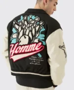 Boxy Melton & Pu Collared Varsity Jacket | Trendy Leather Jackets
