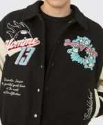 Boxy Melton & Pu Collared Varsity Jacket | Trendy Leather Jackets