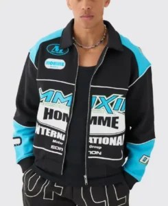 Boxy Moto Oversized Panelled Bomber Jacket | Trendy Leather Jackets