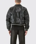 Boxy Pu Tonal Badge Varsity Jacket | Trendy Leather Jackets