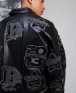 Boxy Pu Tonal Badge Varsity Jacket | Trendy Leather Jackets