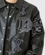 Boxy Pu Tonal Badge Varsity Jacket | Trendy Leather Jackets