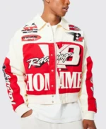 Boxy Twill Homme Moto Bomber Jacket | Trendy Leather Jackets
