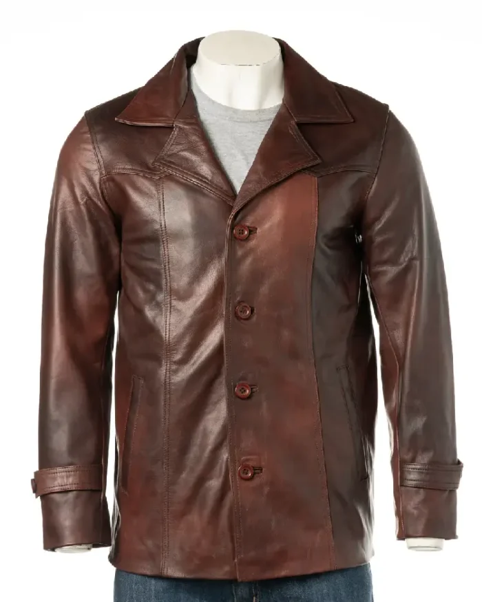 Brown Cow Hide Reefer Style Jacket | Trendy Leather Jackets