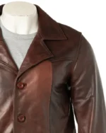Brown Cow Hide Reefer Style Jacket | Trendy Leather Jackets