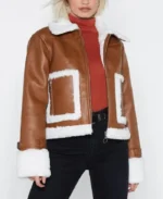 Brown Cropped Aviator Leather Jacket | Trendy Leather Jackets