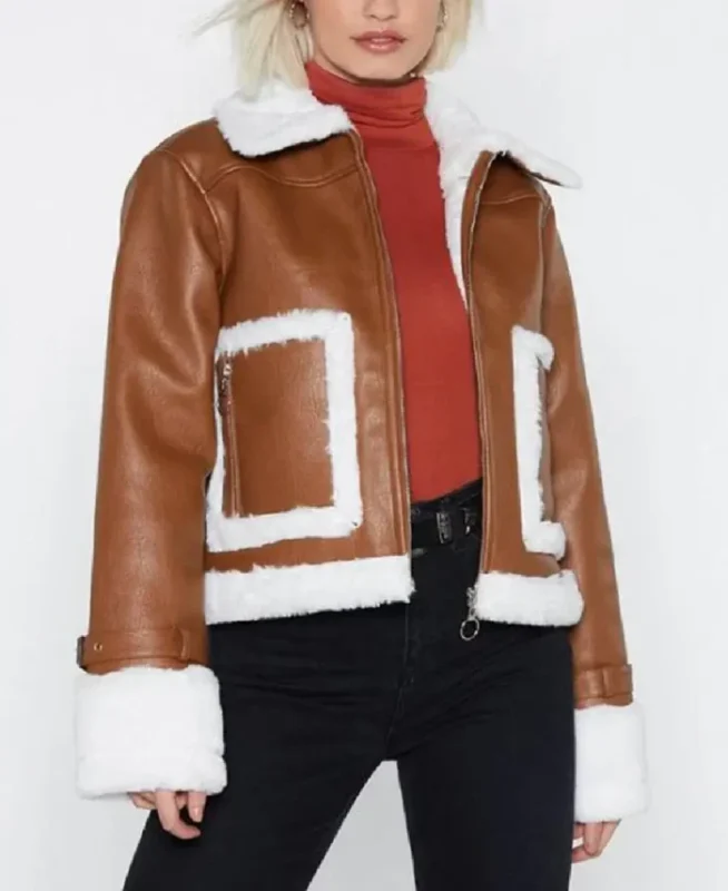 Brown Cropped Aviator Leather Jacket | Trendy Leather Jackets