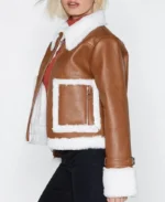Brown Cropped Aviator Leather Jacket | Trendy Leather Jackets