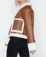 Brown Cropped Aviator Leather Jacket | Trendy Leather Jackets