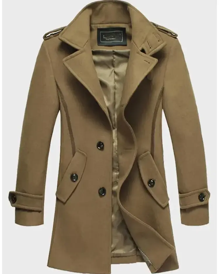 Brown Mid-Length Wool Coat | Trendy Leather Jackets