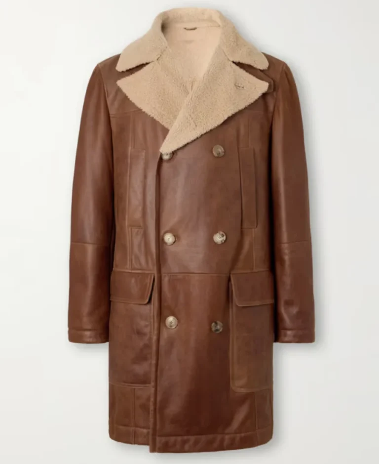 Brunello Cucinelli Double Breasted Shearling Peacoat | Trendy Leather Jackets