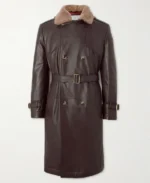Brunello Cucinelli Double Breasted Shearling Trimmed Leather Trench Coat | Trendy Leather Jackets