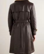 Brunello Cucinelli Double Breasted Shearling Trimmed Leather Trench Coat | Trendy Leather Jackets