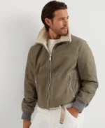 Brunello Cucinelli Nubuck Shearling Bomber Jacket | Trendy Leather Jackets