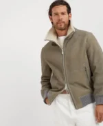 Brunello Cucinelli Nubuck Shearling Bomber Jacket | Trendy Leather Jackets