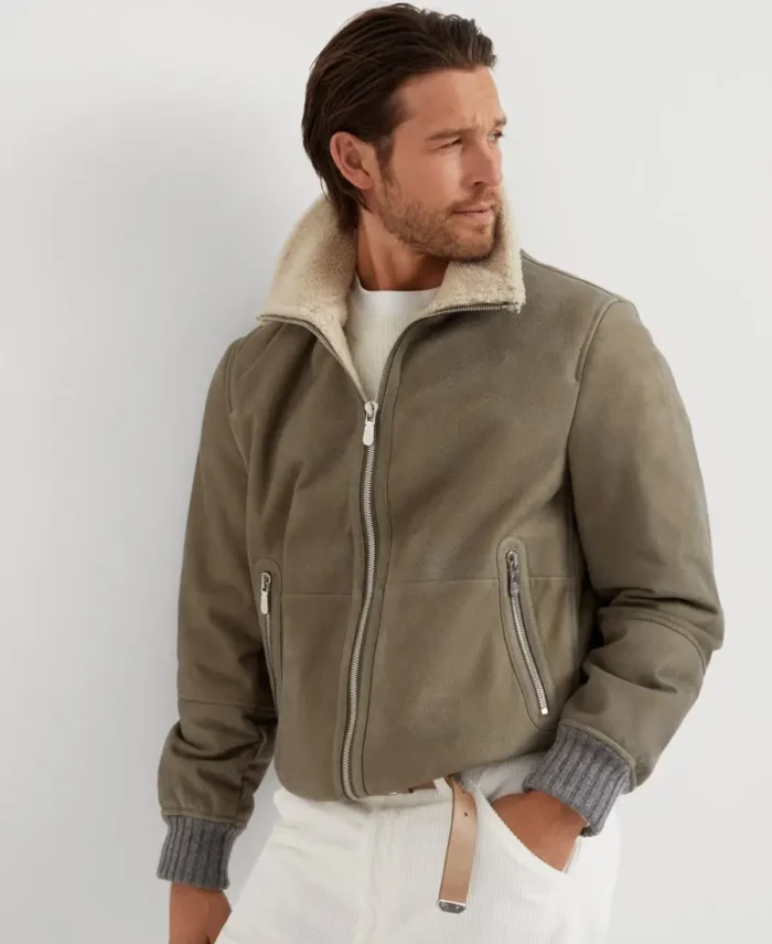 Brunello Cucinelli Nubuck Shearling Bomber Jacket | Trendy Leather Jackets