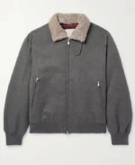 Brunello Cucinelli Shearling Trimmed Padded Bomber Jacket | Trendy Leather Jackets