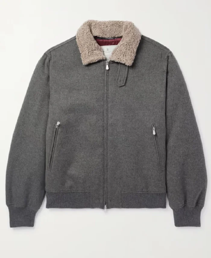 Brunello Cucinelli Shearling Trimmed Padded Bomber Jacket | Trendy Leather Jackets