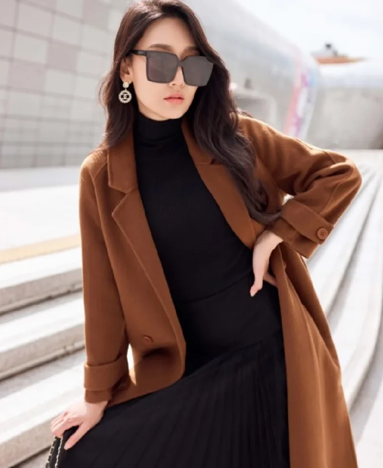 Brwon Lapel Neck Long Coat | Trendy Leather Jackets