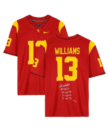 Caleb Williams USC Trojans Autographed Stats Inscription Jersey | Trendy Leather Jackets