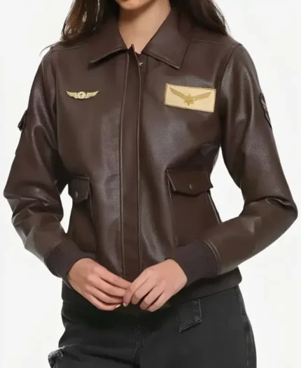 Carol Danvers Captain Marvel Flight Bomber Leather Jacket | Trendy Leather Jackets
