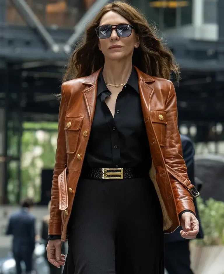 Cate Blanchett Black Bag 2025 Brown Leather Jacket | Trendy Leather Jackets