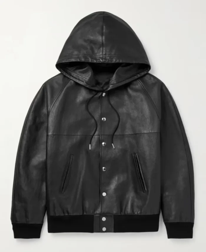 Celine Homme Hooded Printed Leather Blouson Jacket | Trendy Leather Jackets