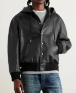 Celine Homme Hooded Printed Leather Blouson Jacket | Trendy Leather Jackets