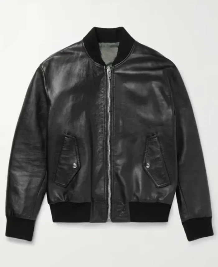 Celine Homme Logo Embossed Bomber Leather Jacket | Trendy Leather Jackets