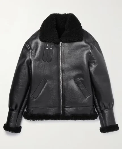 Celine Homme Shearling Lined Textured Bomber Leather Jacket | Trendy Leather Jackets