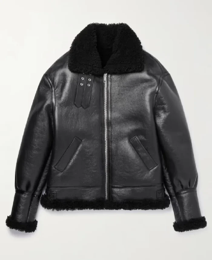 Celine Homme Shearling Lined Textured Bomber Leather Jacket | Trendy Leather Jackets