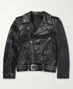 Celine Homme Studded Belted Textured Black Leather Jacket | Trendy Leather Jackets
