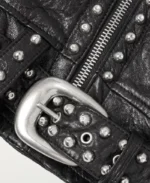 Celine Homme Studded Belted Textured Black Leather Jacket | Trendy Leather Jackets