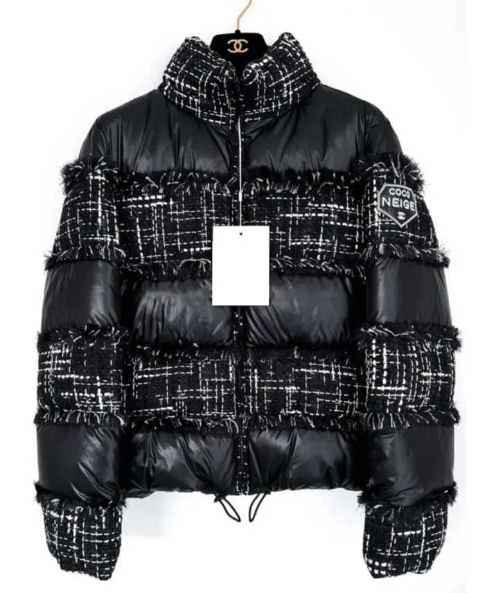 Coco Neige Ribbon Tweed Puffer Jacket | Trendy Leather Jackets