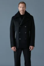 Cole Wool Double-Breasted Shearling Peacoat | Trendy Leather Jackets