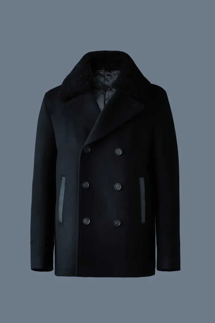 Cole Wool Double-Breasted Shearling Peacoat | Trendy Leather Jackets