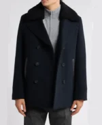 Cole Wool Double-Breasted Shearling Peacoat | Trendy Leather Jackets