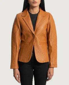 Cora Quilted Brown Leather Blazer | Trendy Leather Jackets