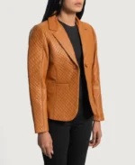 Cora Quilted Brown Leather Blazer | Trendy Leather Jackets