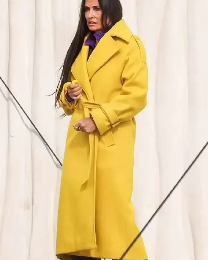 Demi Moore The Substance 2024 Yellow Coat | Trendy Leather Jackets